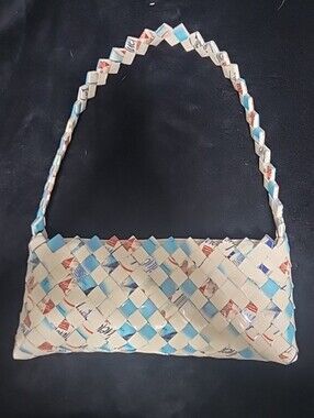 Retro Bimbo Woven Shoulder Bag 50s Pin Up Upcycled Rockabilly Y2K Eco Friendly